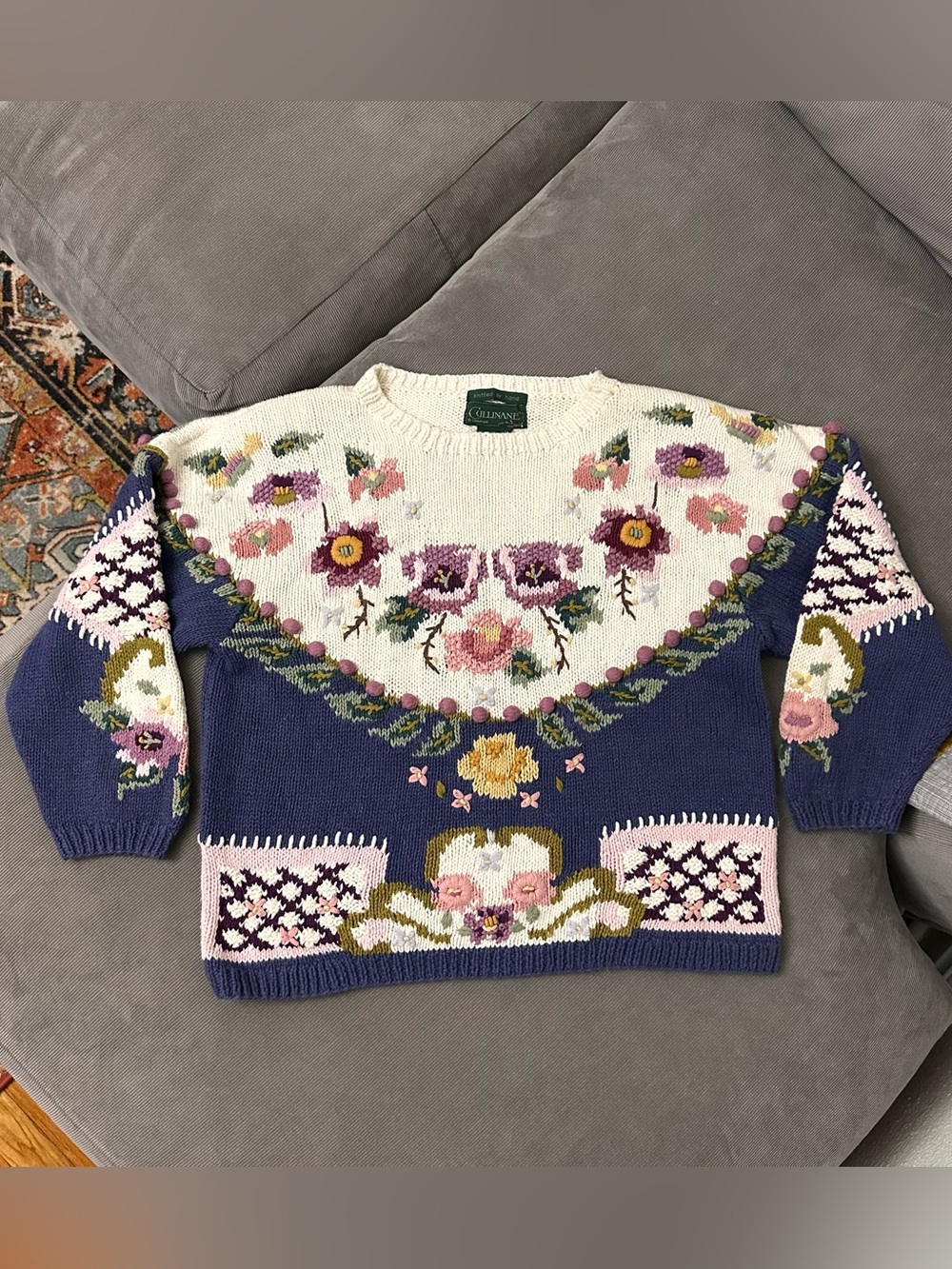 Cullinane Cottagecore Floral Pom Pom Novelty Sweater Women Purple Medium